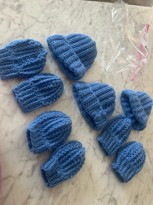 Baby boy beanie and mitten sets